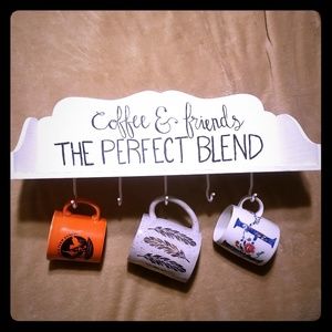 Wood shelf with cup hangers